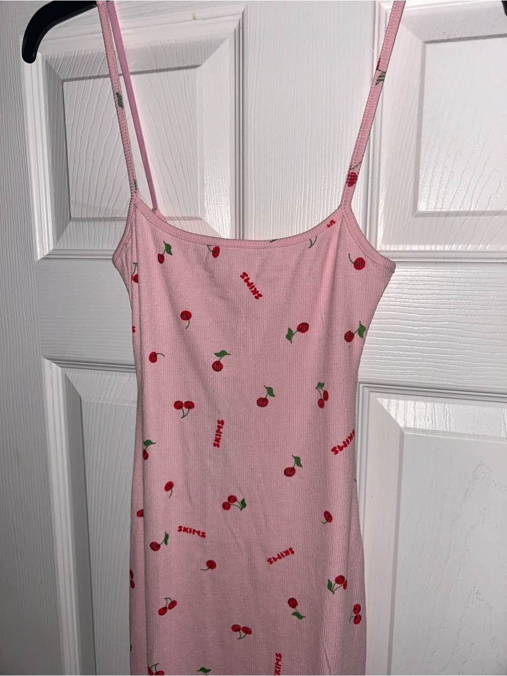Pink Cherry Print Long Slip Dress